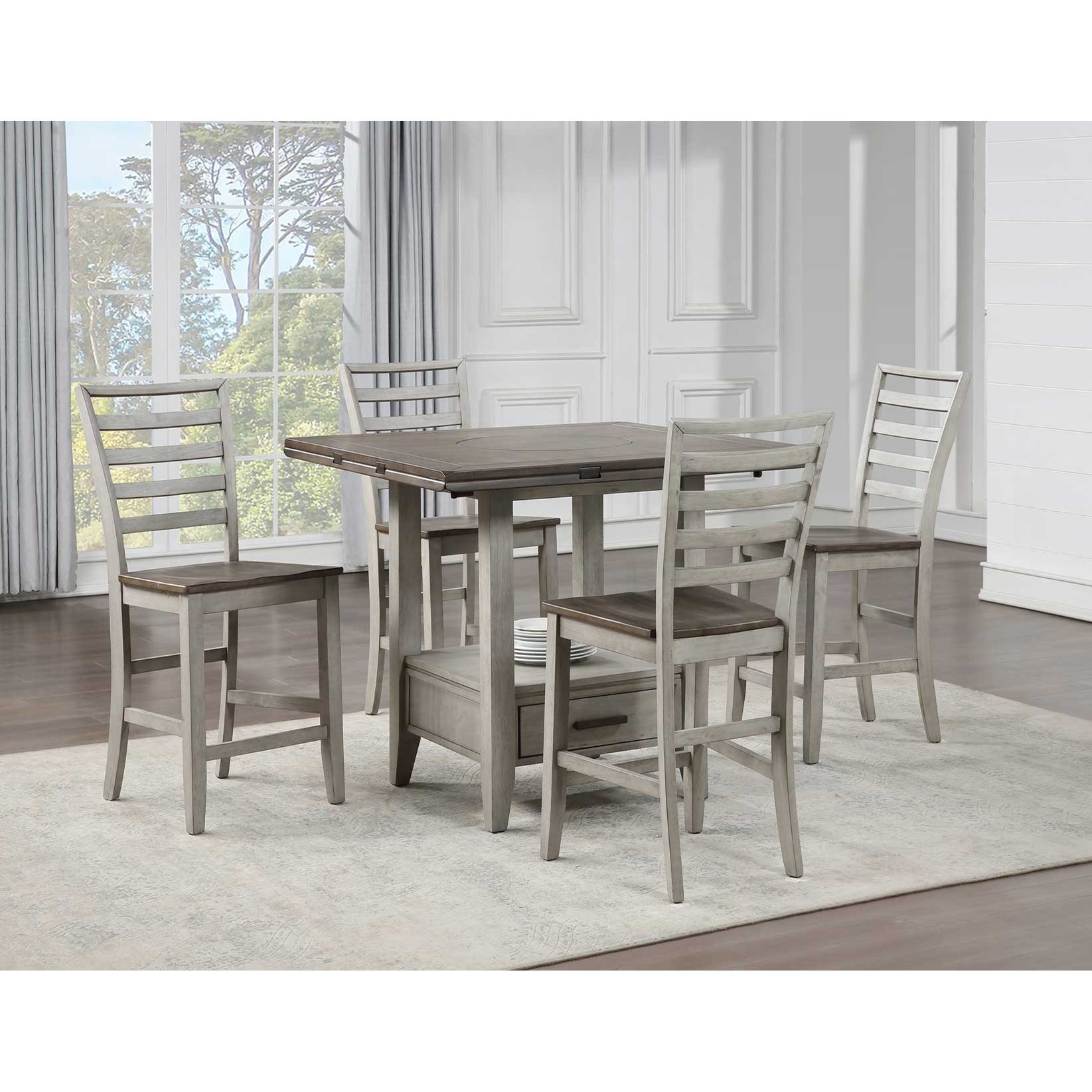 Steve Silver Abacus Casual 5Piece Counter Table and Chair Set with Double Drop Leaf A1